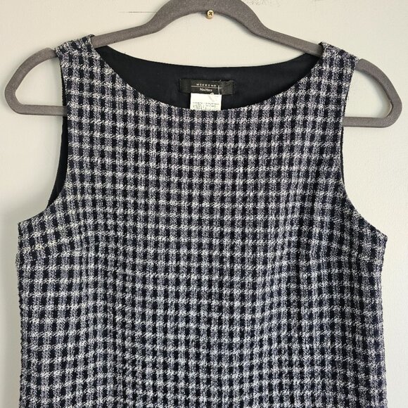 MAXMARA WEEKEND Gingham Tweed Plaid Checked Fringe Hem Shift Dress Sleeveless 6 - Picture 3 of 12